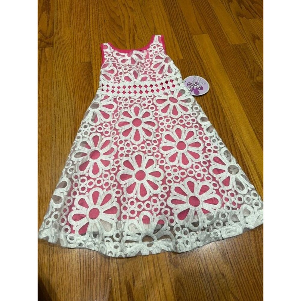 Mallory May pink and white floral lace-overlay dress 4t